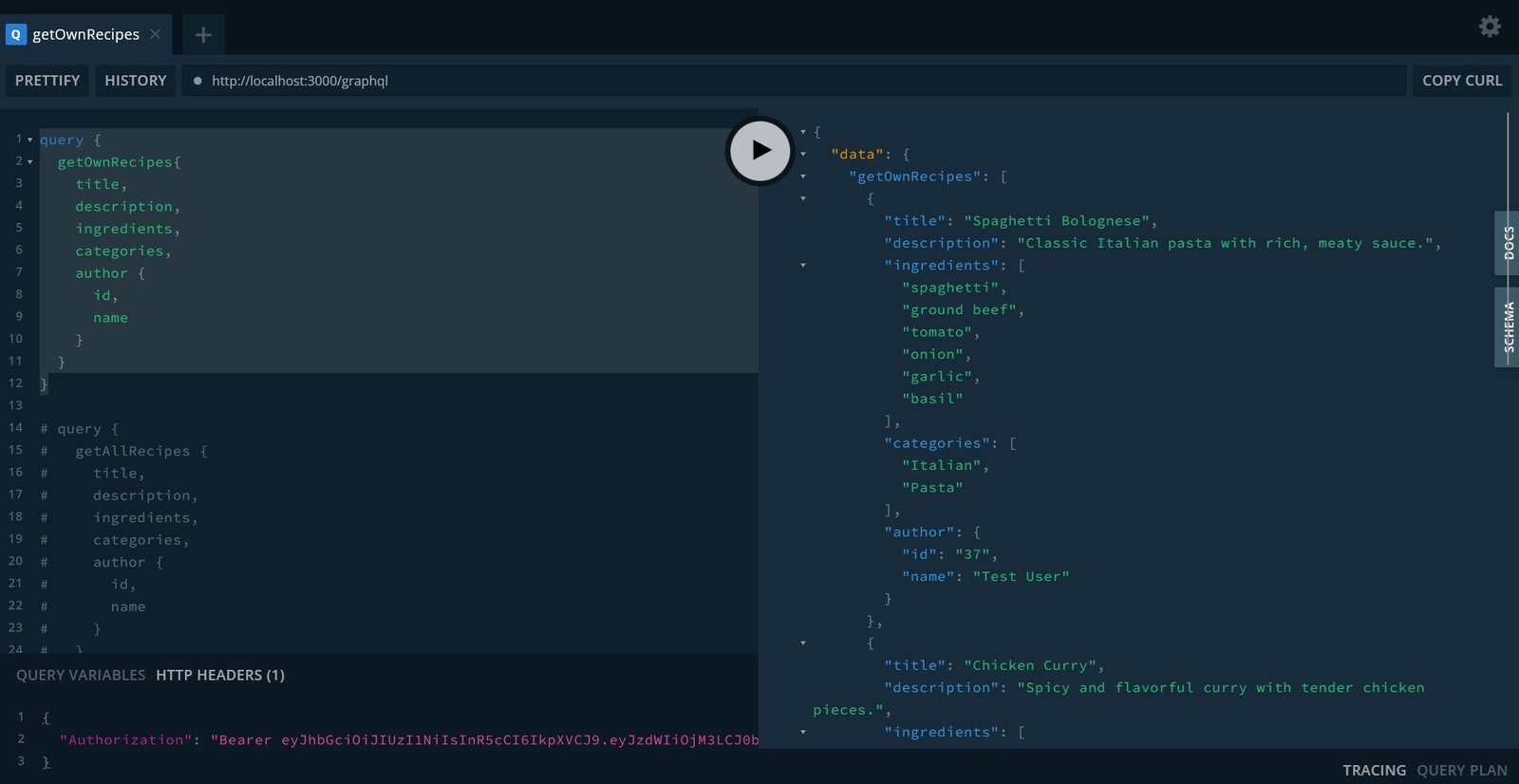 Dockerized Nest.js, GraphQL, Prisma, PostgreSQL and nginx Recipes API with JWT Authentification 🔐