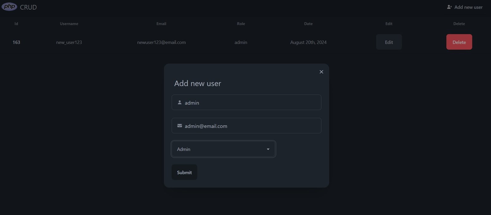 PHP CRUD dashboard with daisyUI, Tailwind and MySQL