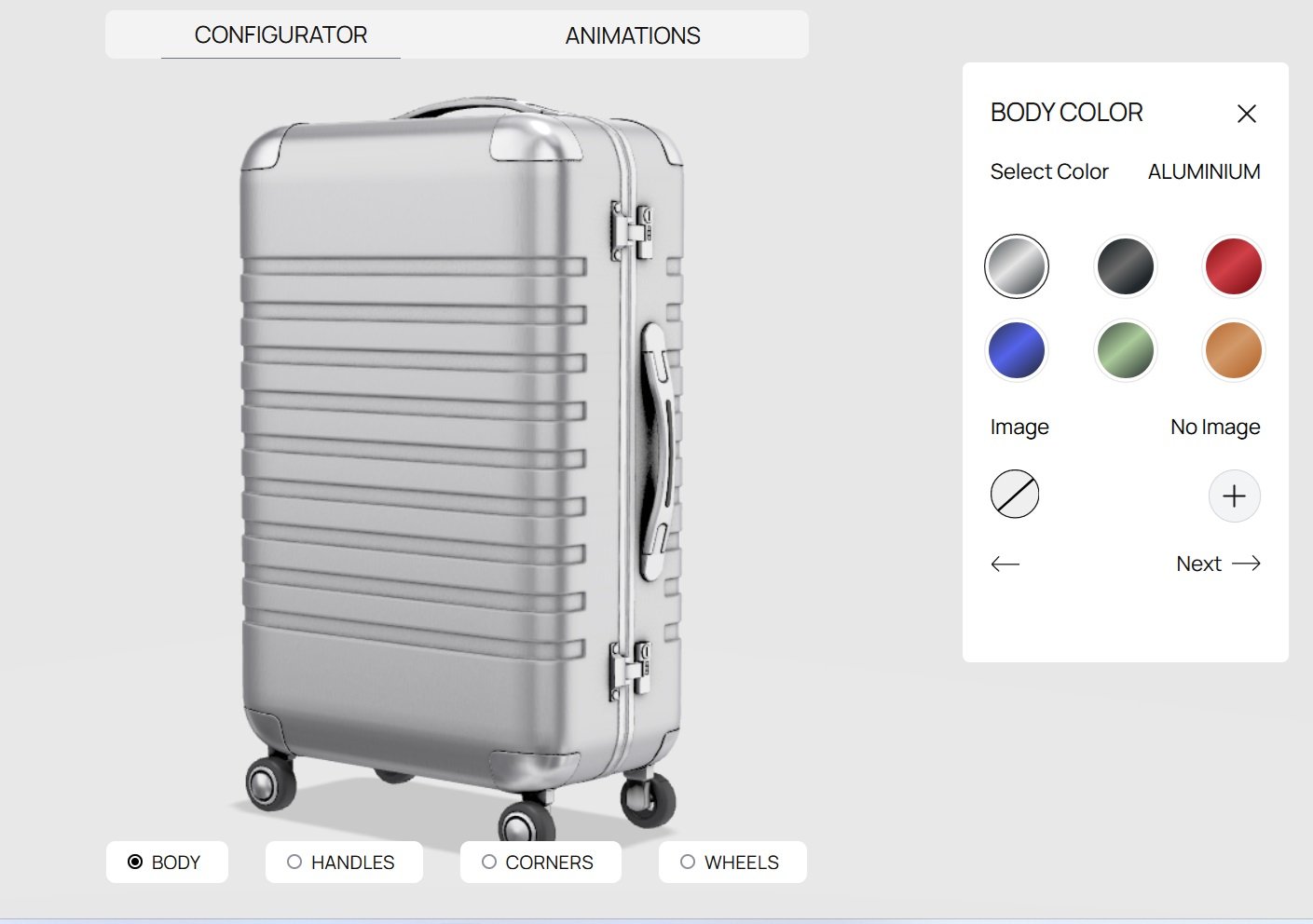 3D Model Configurator created with Unlimited3D, React, TypeScript, Tailwind and Vite